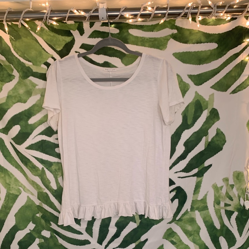 White tee with ruffle detail